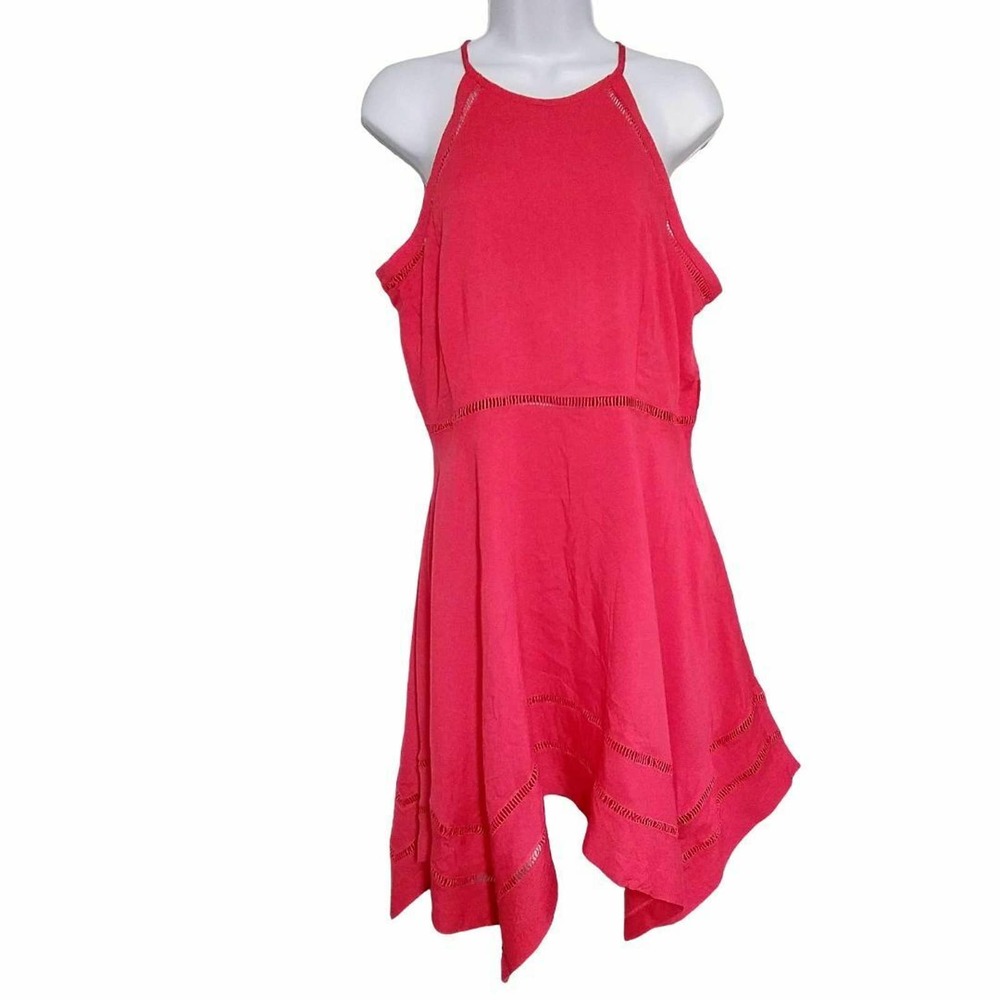 Party Cocktail Dress Ladder Lace Scarf Hem  Aqua Bloomingdales Womens Large Red